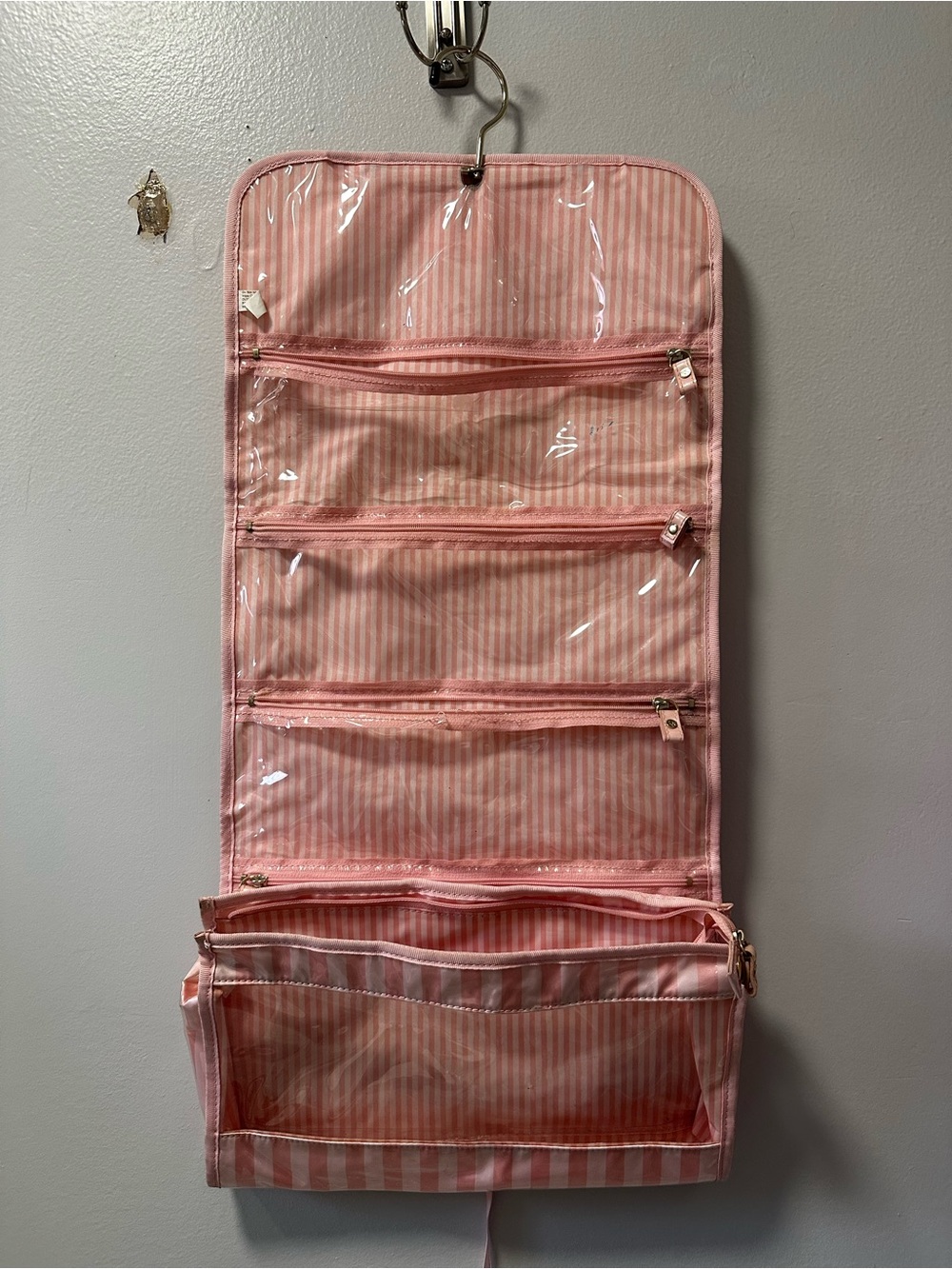 Victoria's Secret Pink Striped Hanging Organizer with Clear Pockets